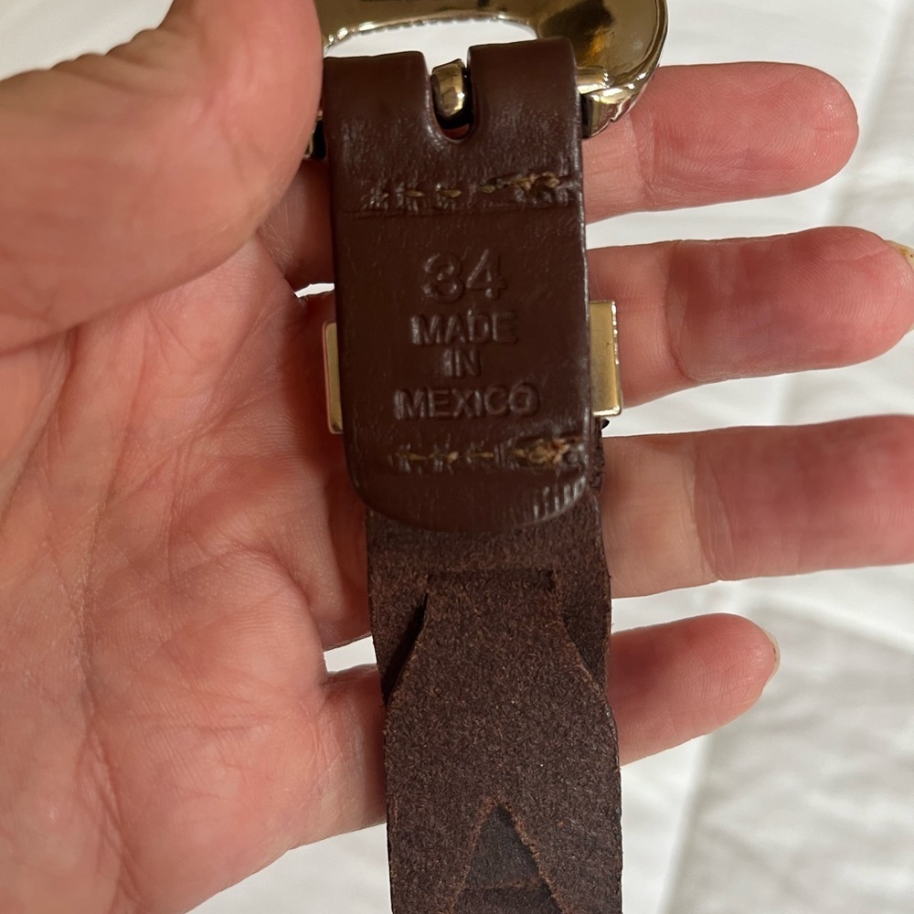 Unbranded Southwestern Style Brown leather Belt with silver hardware sz 34 - Picture 5 of 11